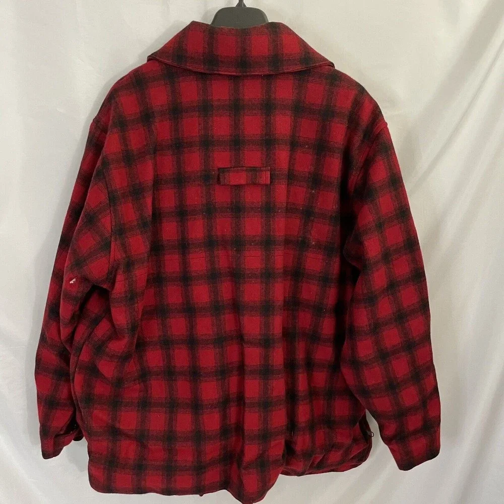 VTG Mens LL BEAN FULL ZIP WOOL NYLON Insulated Jacket Coat 2XL Red Plaid Hunting - Picture 5 of 8